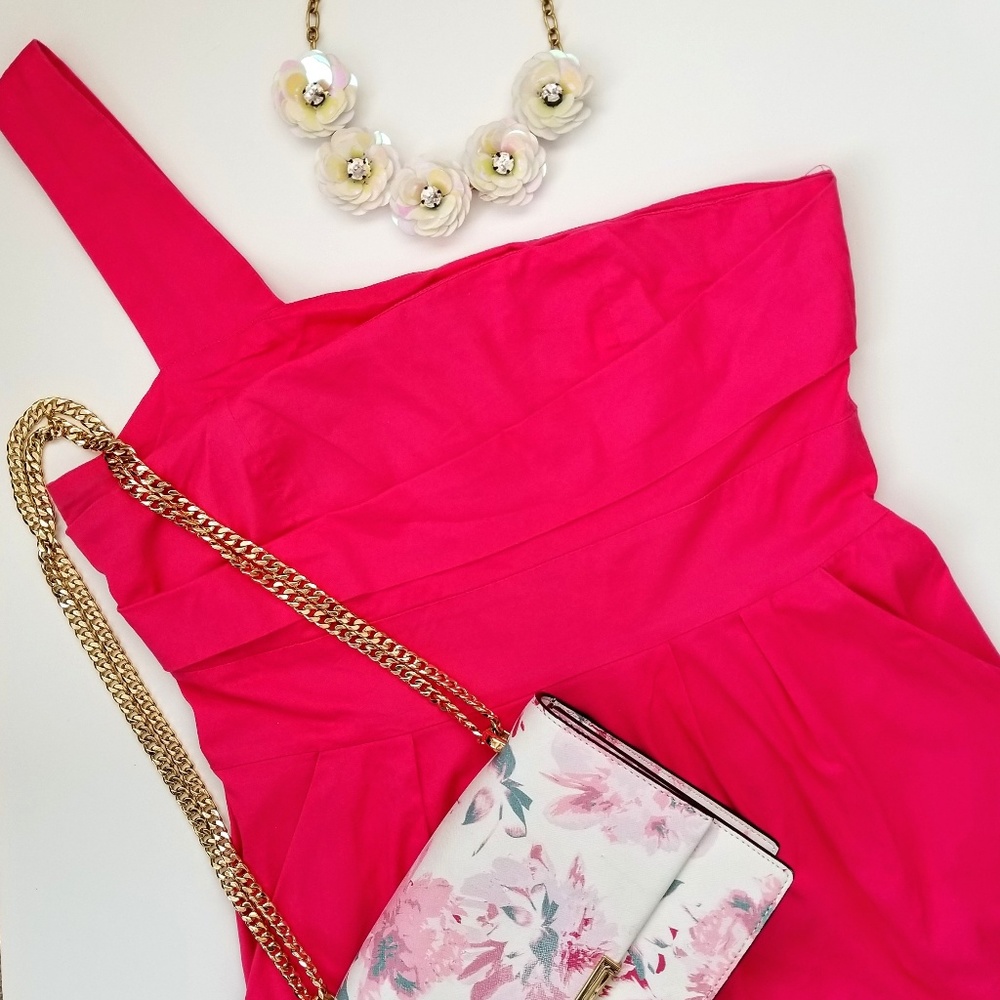 Ya | One Shoulder Hot Pink Mini Dress with Pockets